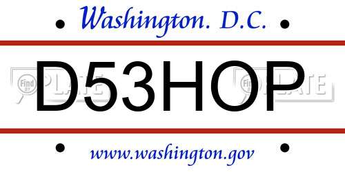 D53HOP District Of Columbia License Plate