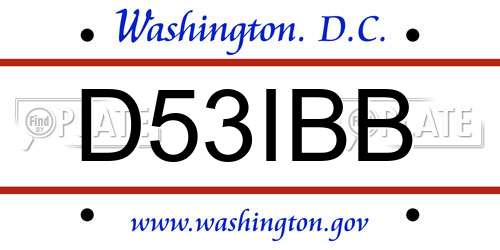 D53IBB District Of Columbia License Plate