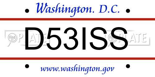 D53ISS District Of Columbia License Plate