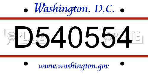 D540554 District Of Columbia License Plate