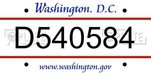 D540584 District Of Columbia License Plate