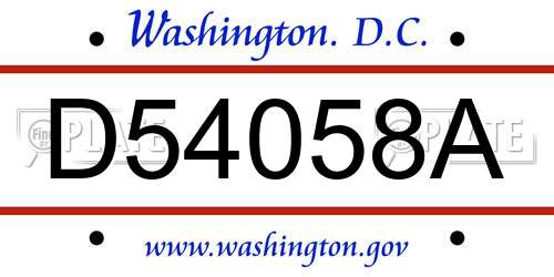 D54058A District Of Columbia License Plate