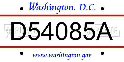 D54085A District Of Columbia License Plate