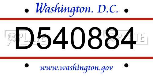 D540884 District Of Columbia License Plate