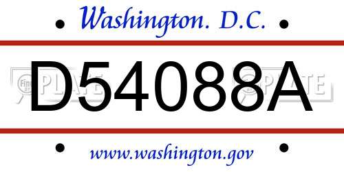 D54088A District Of Columbia License Plate