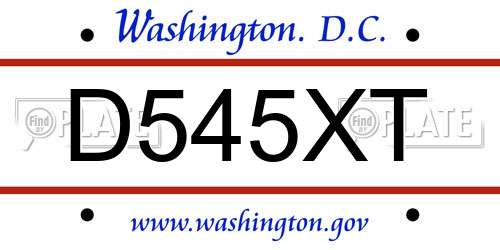 D545XT District Of Columbia License Plate