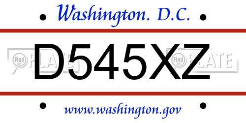 D545XZ District Of Columbia License Plate