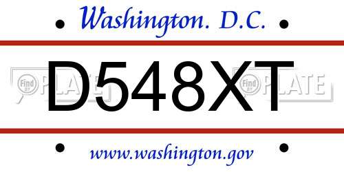 D548XT District Of Columbia License Plate