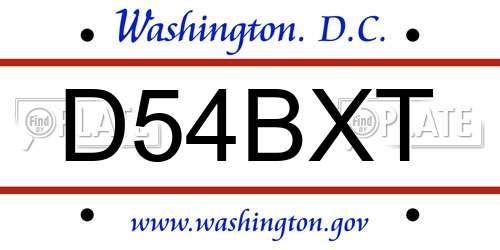 D54BXT District Of Columbia License Plate