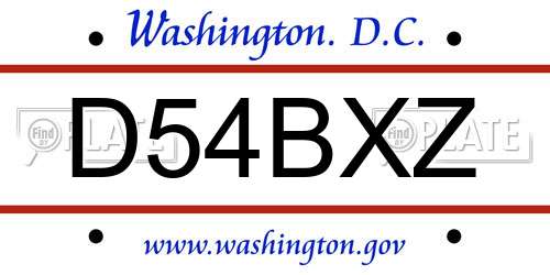 D54BXZ District Of Columbia License Plate