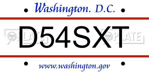 D54SXT District Of Columbia License Plate