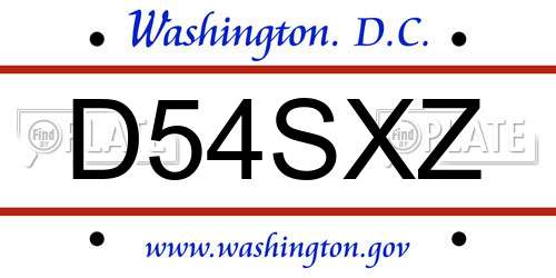 D54SXZ District Of Columbia License Plate