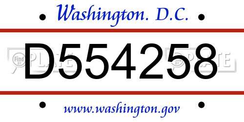 D554258 District Of Columbia License Plate
