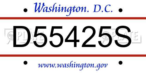 D55425S District Of Columbia License Plate