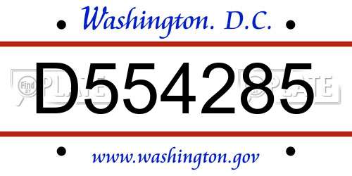 D554285 District Of Columbia License Plate