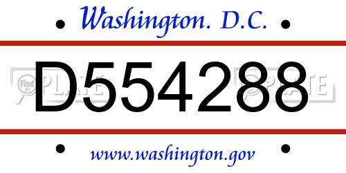 D554288 District Of Columbia License Plate