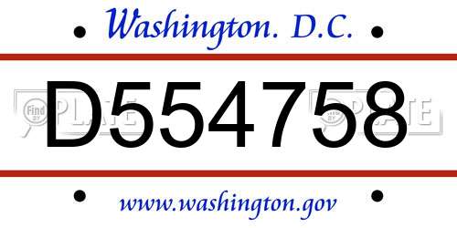 D554758 District Of Columbia License Plate
