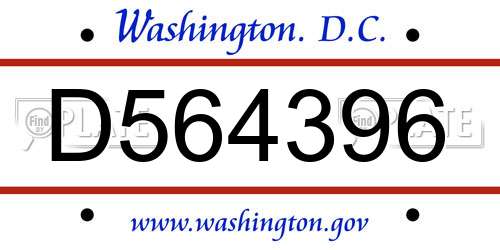 D564396 District Of Columbia License Plate