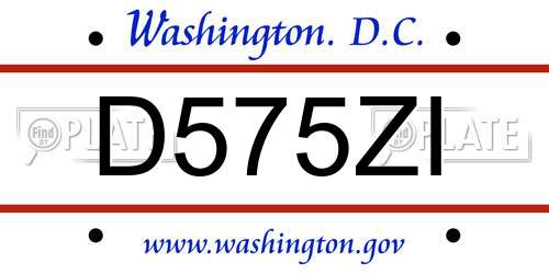 D575ZI District Of Columbia License Plate