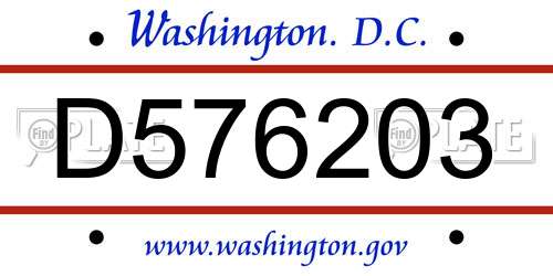 D576203 District Of Columbia License Plate