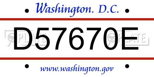 D57670E District Of Columbia License Plate