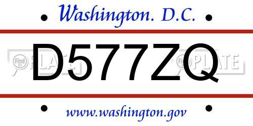 D577ZQ District Of Columbia License Plate