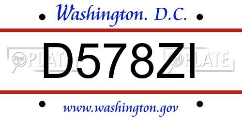 D578ZI District Of Columbia License Plate