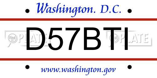 D57BTI District Of Columbia License Plate