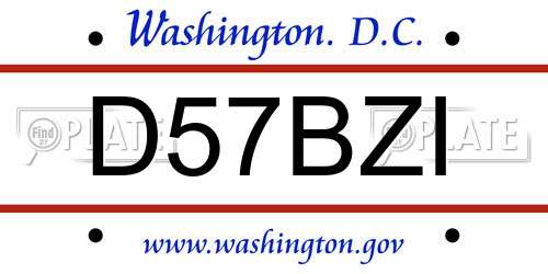 D57BZI District Of Columbia License Plate