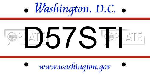 D57STI District Of Columbia License Plate