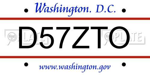 D57ZTO District Of Columbia License Plate