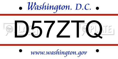 D57ZTQ District Of Columbia License Plate