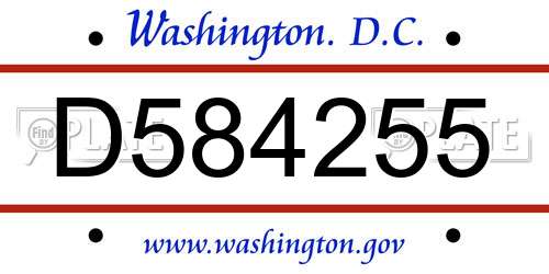 D584255 District Of Columbia License Plate