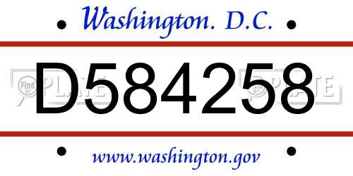 D584258 District Of Columbia License Plate