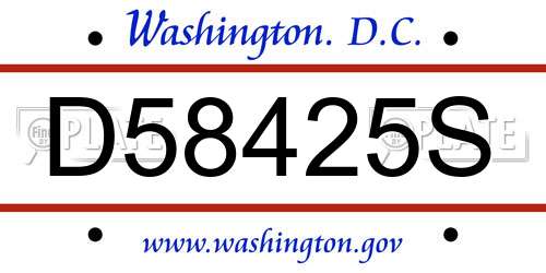 D58425S District Of Columbia License Plate