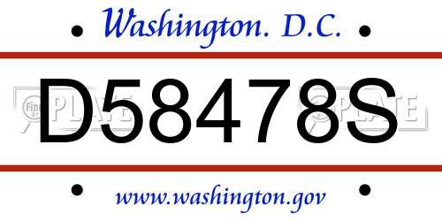 D58478S District Of Columbia License Plate