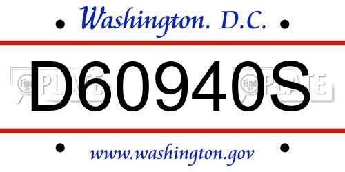 D60940S District Of Columbia License Plate