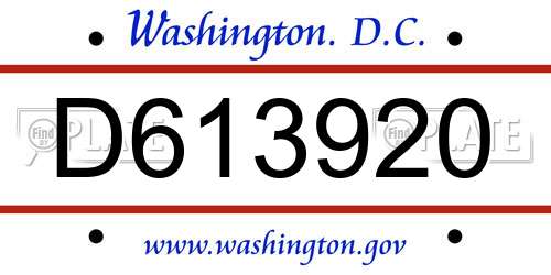 D613920 District Of Columbia License Plate
