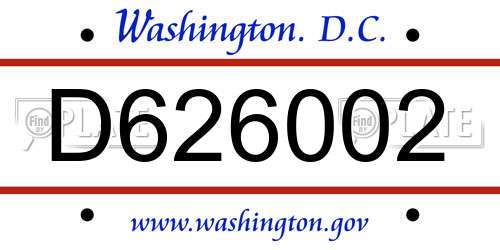 D626002 District Of Columbia License Plate
