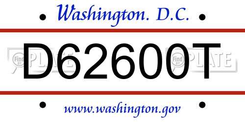 D62600T District Of Columbia License Plate