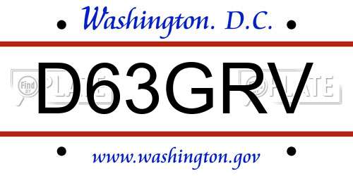 D63GRV District Of Columbia License Plate
