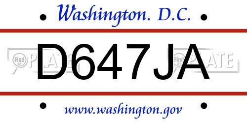 D647JA District Of Columbia License Plate