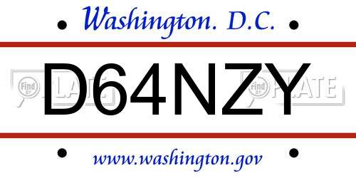 D64NZY District Of Columbia License Plate