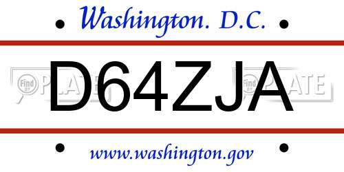 D64ZJA District Of Columbia License Plate