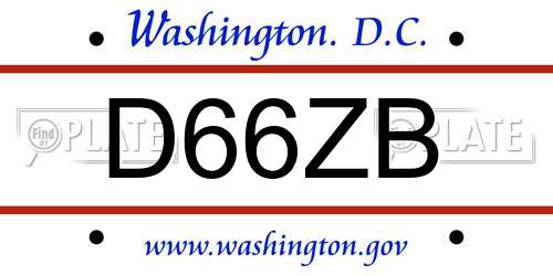 D66ZB District Of Columbia License Plate
