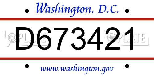 D673421 District Of Columbia License Plate