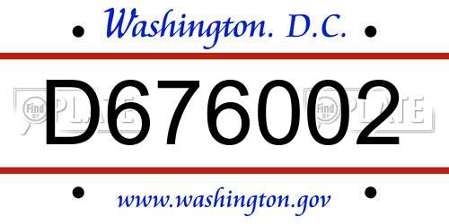 D676002 District Of Columbia License Plate