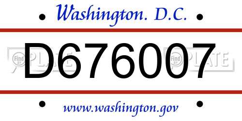 D676007 District Of Columbia License Plate