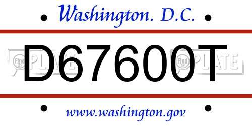 D67600T District Of Columbia License Plate