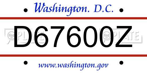D67600Z District Of Columbia License Plate